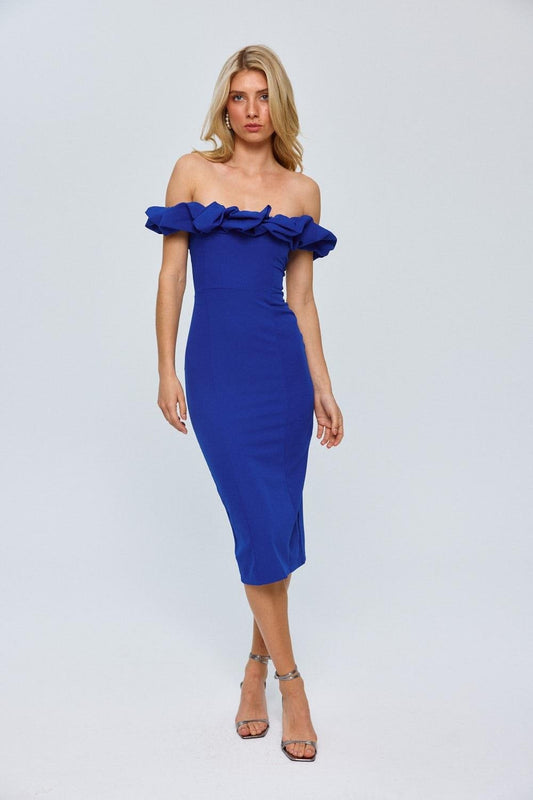 Rosalie Ruffle Midi Dress – Royal Blue