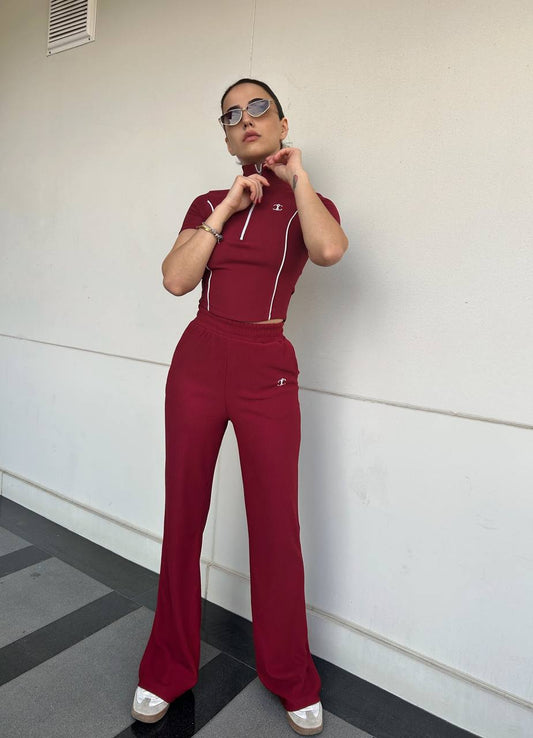 Ayla Sporty Zip Set – Wine Red