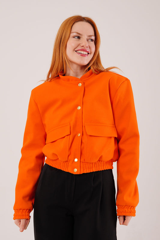 Nova Snap-Front Cropped Jacket – Flame Orange
