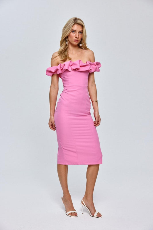 Rosalie Ruffle Midi Dress – Pink