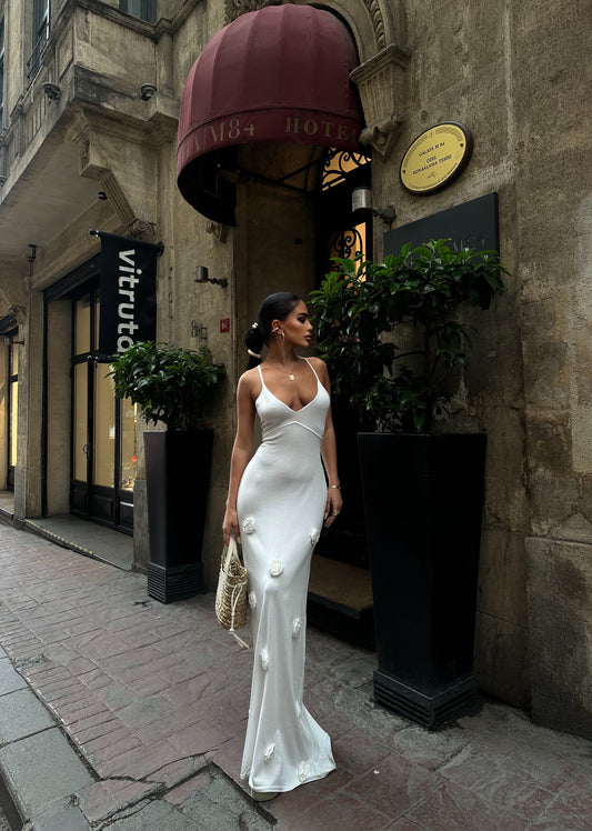 Florence 3D Floral Maxi Dress – White