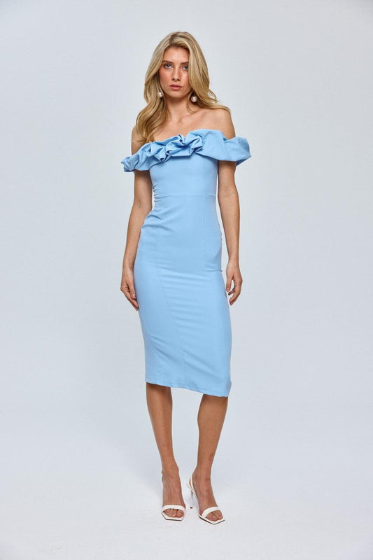 Rosalie Ruffle Midi Dress – Powder Blue