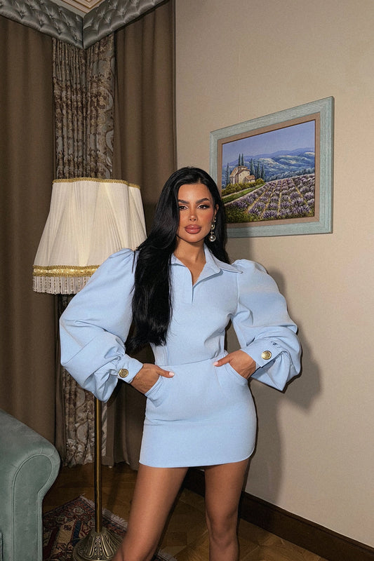 Camille Puff Sleeve Mini Dress – Powder Blue
