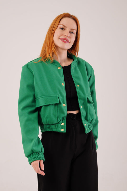 Nova Snap-Front Cropped Jacket – Emerald Green