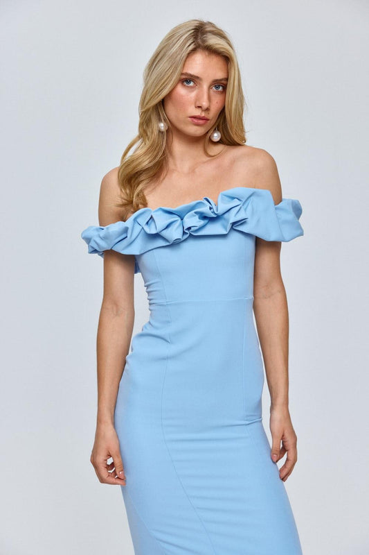 Rosalie Ruffle Midi Dress – Powder Blue