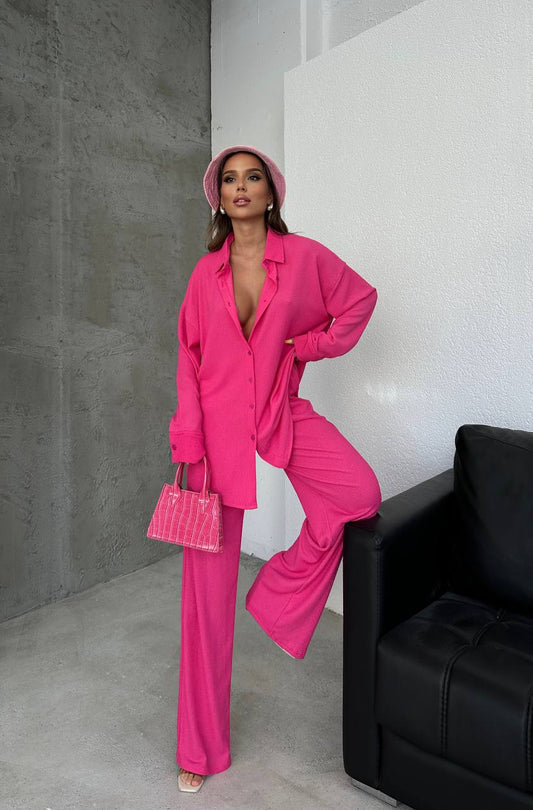 Zaria Oversized Shirt & Pants Set – Hot Pink