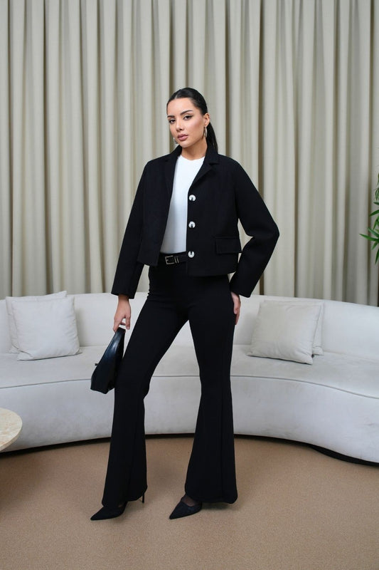 Mila Cropped Tailored Jacket – Black