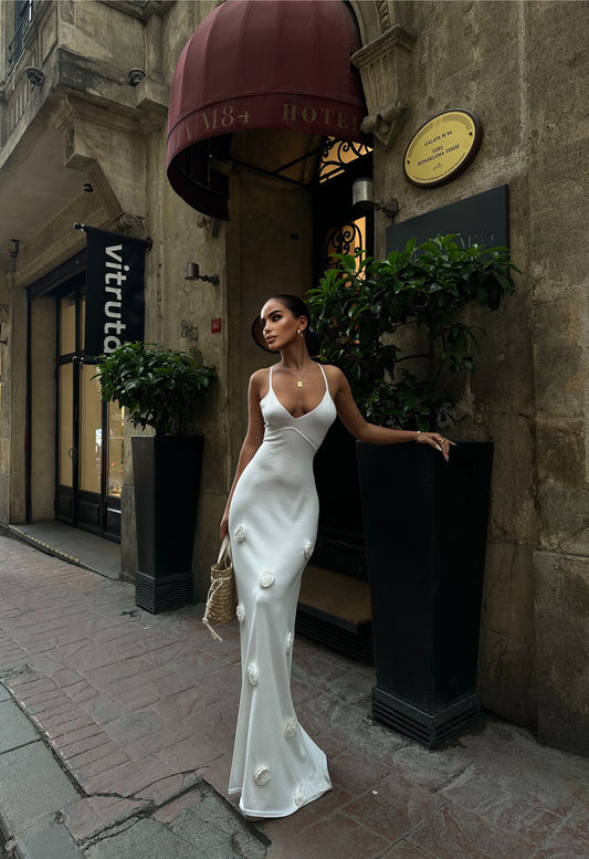 Florence 3D Floral Maxi Dress – White