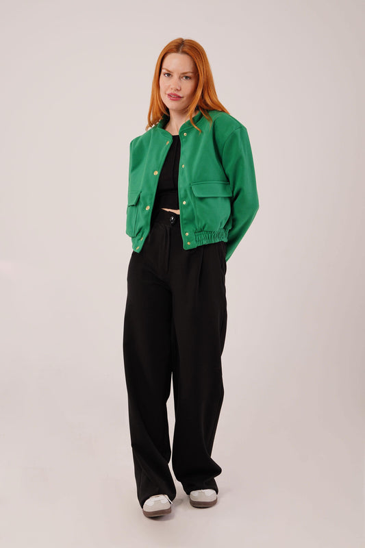 Nova Snap-Front Cropped Jacket – Emerald Green