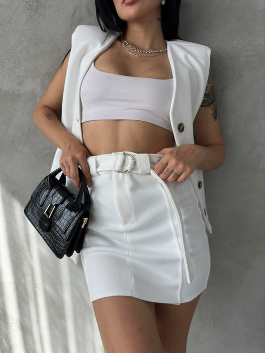 Valentina Asymmetric Button Vest – White