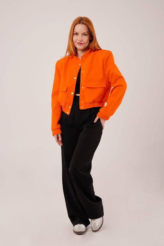 Nova Snap-Front Cropped Jacket – Flame Orange