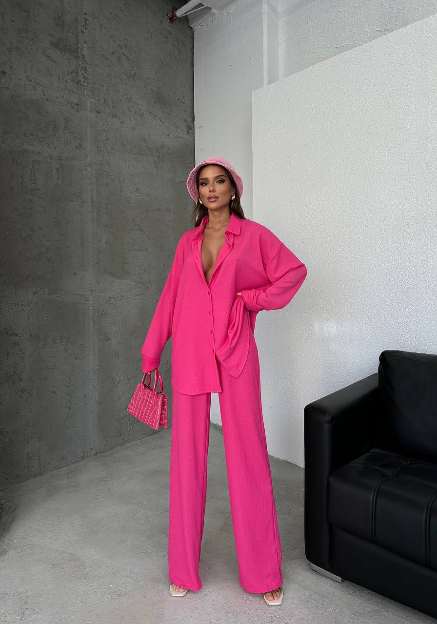 Zaria Oversized Shirt & Pants Set – Hot Pink
