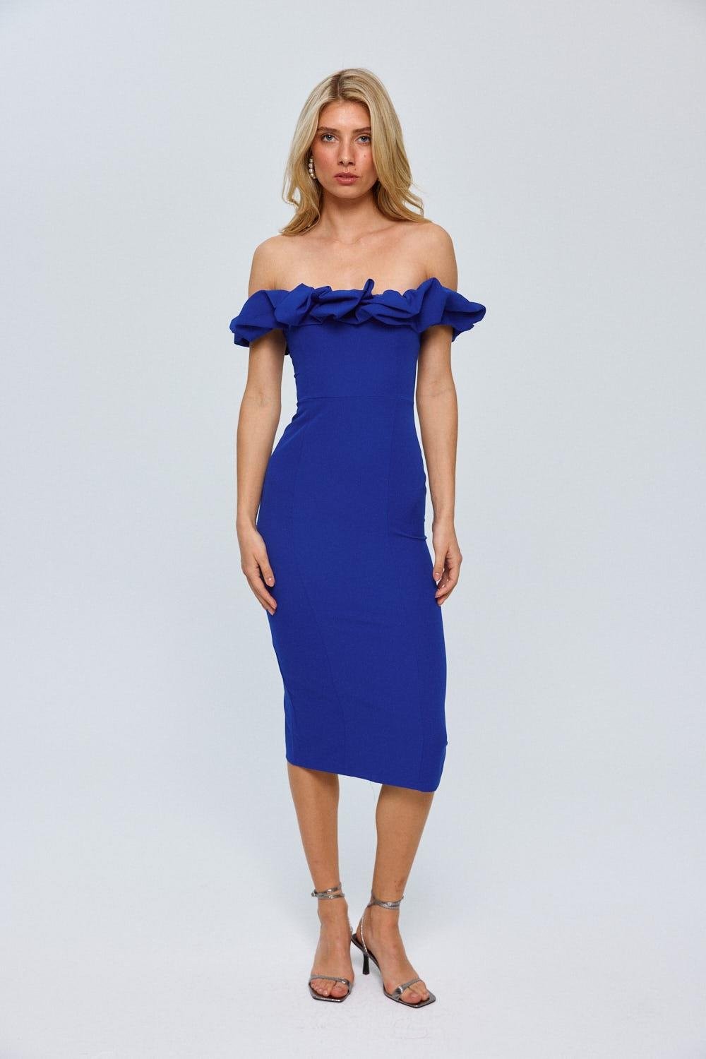 Rosalie Ruffle Midi Dress – Royal Blue