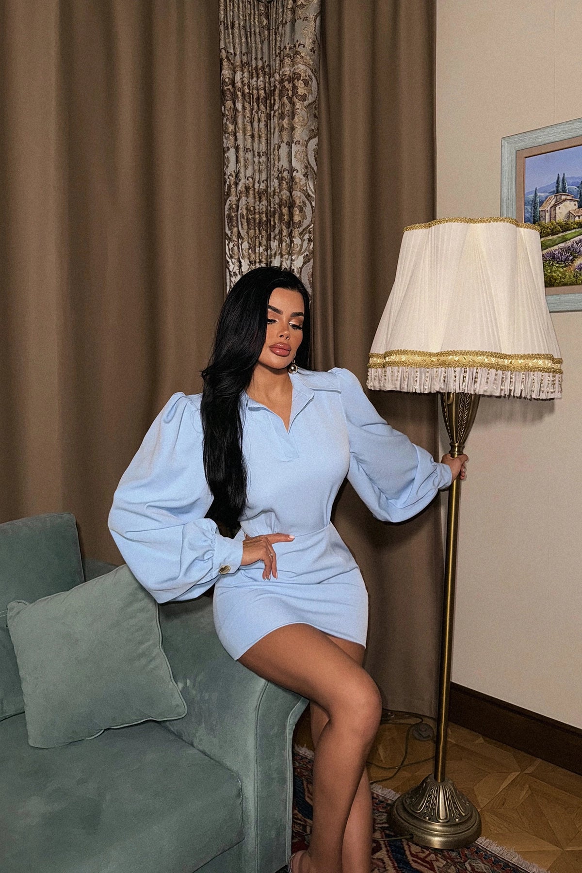 Camille Puff Sleeve Mini Dress – Powder Blue