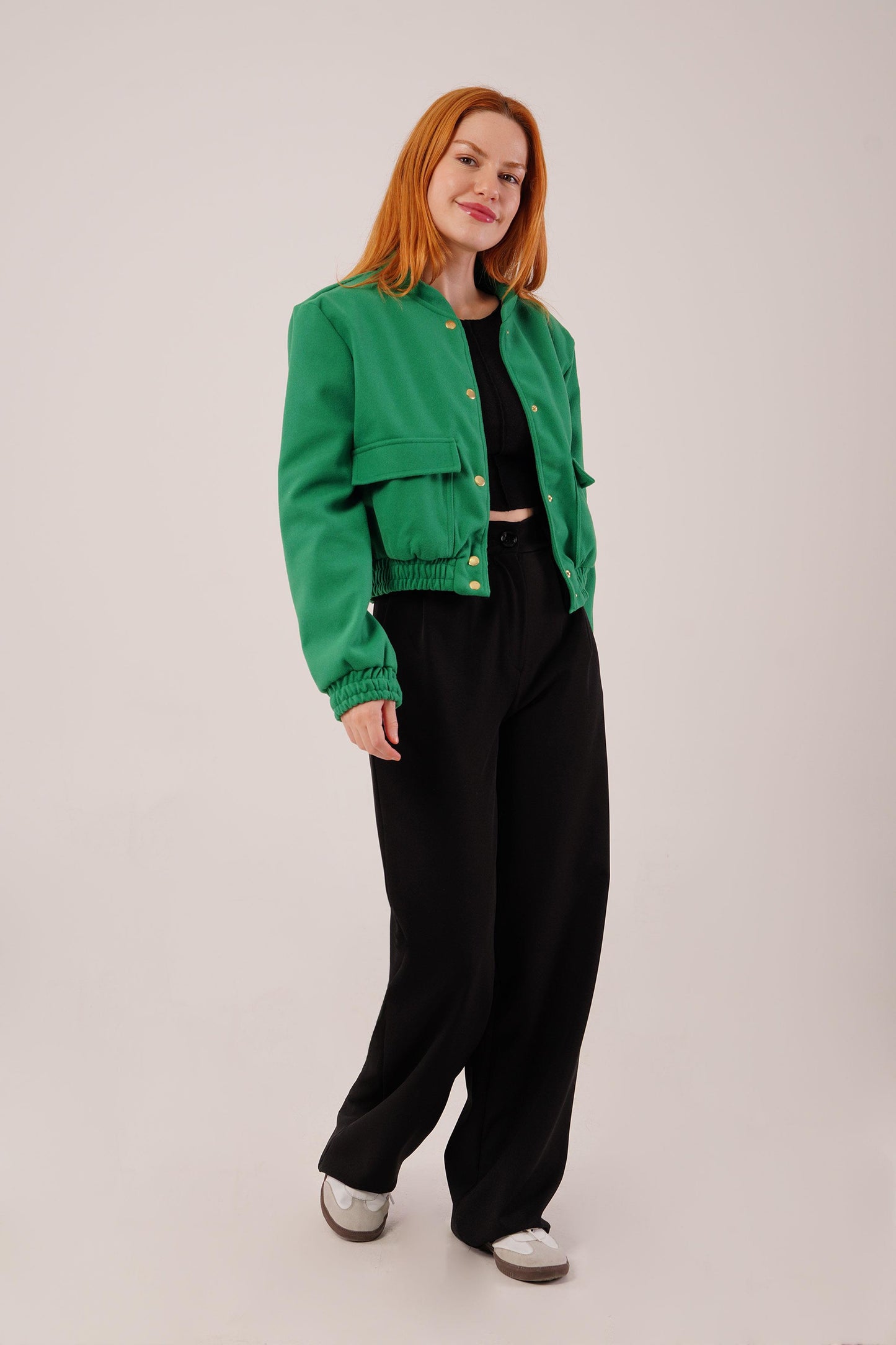Nova Snap-Front Cropped Jacket – Emerald Green