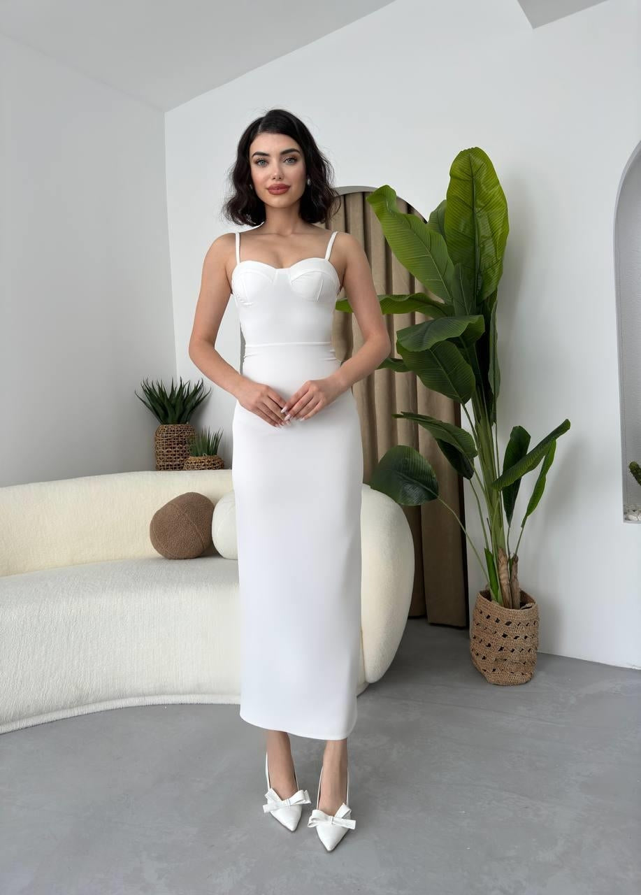 Pearl Whisper Backless Bodycon Dress – White