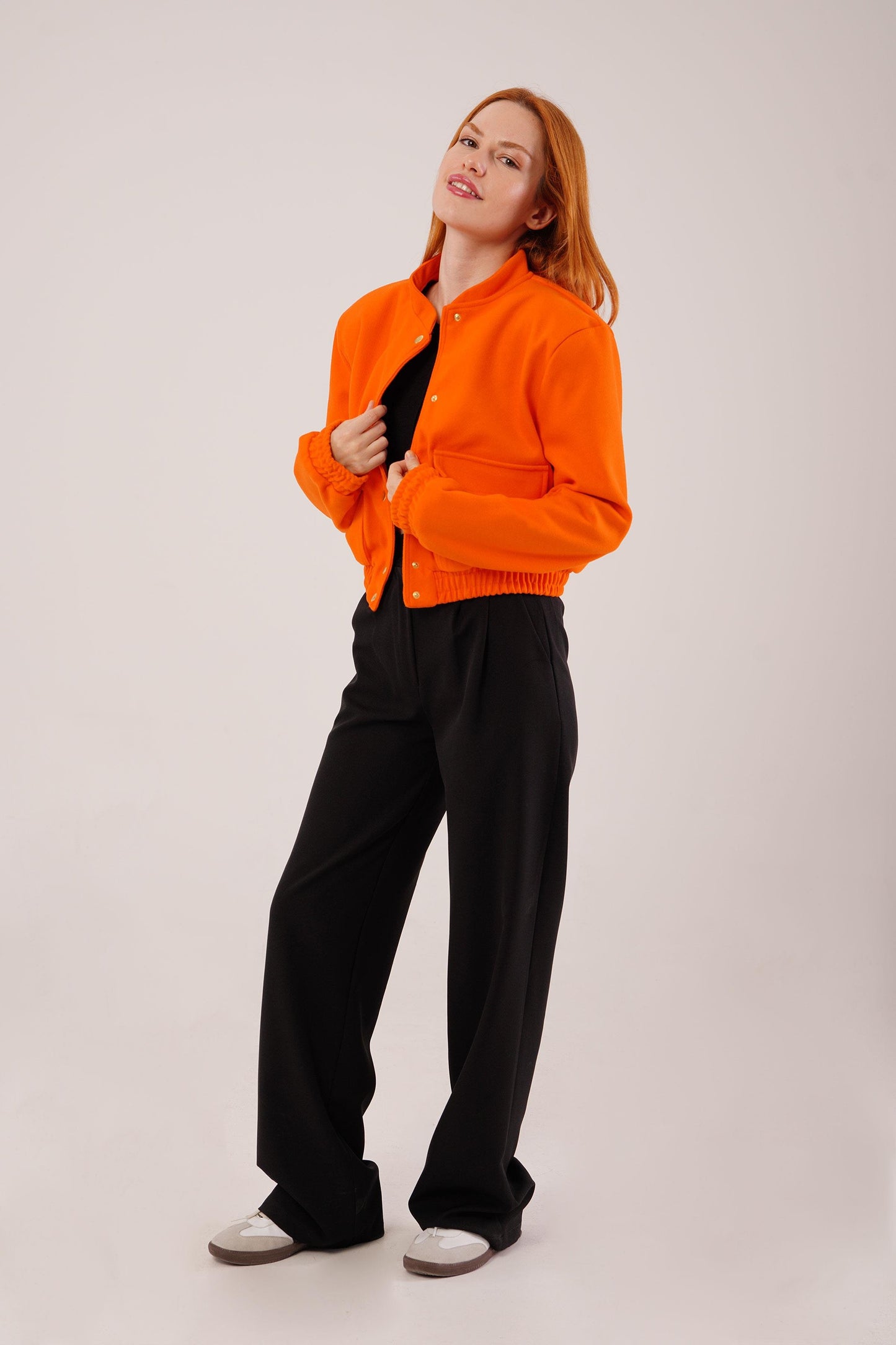 Nova Snap-Front Cropped Jacket – Flame Orange