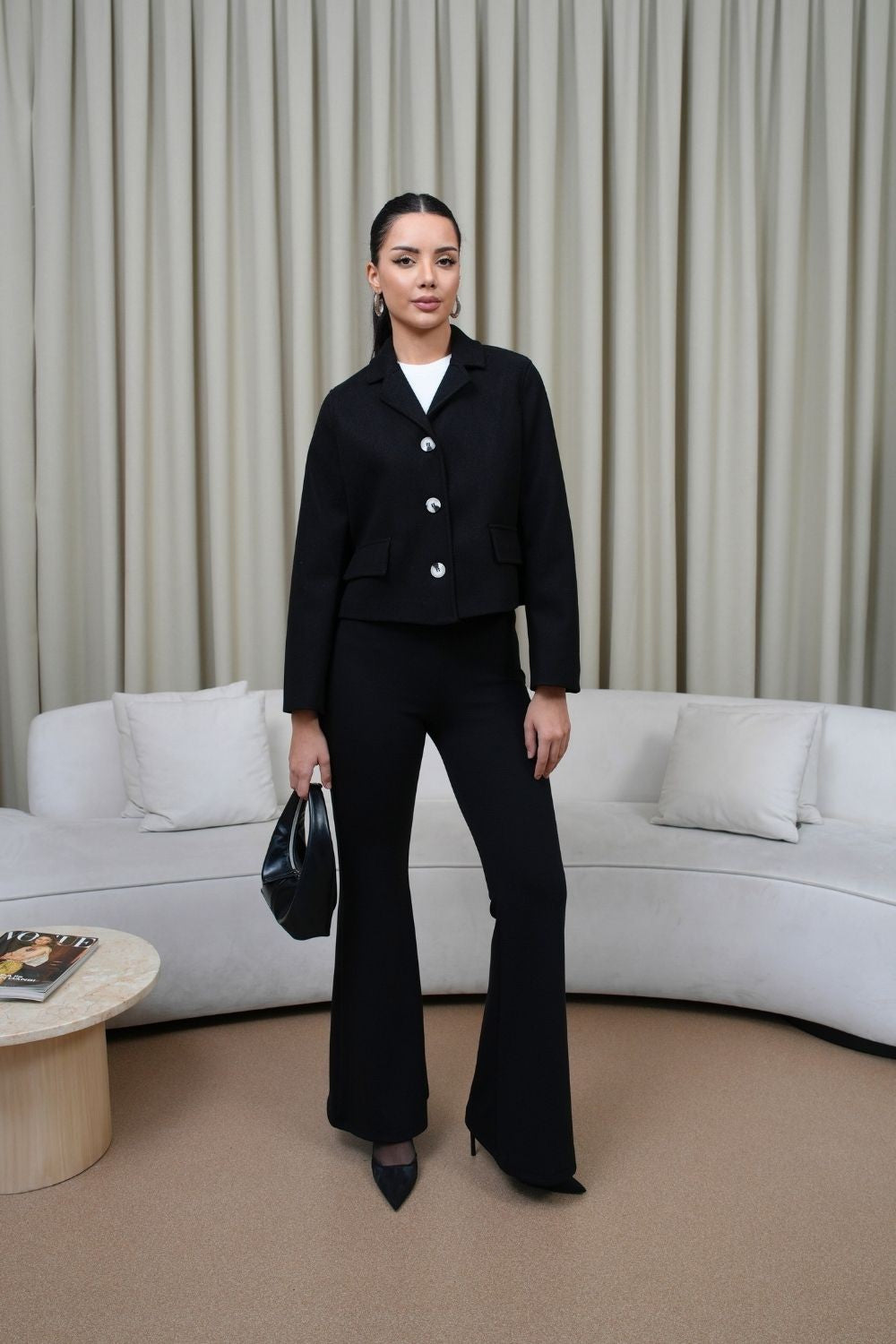 Mila Cropped Tailored Jacket – Black