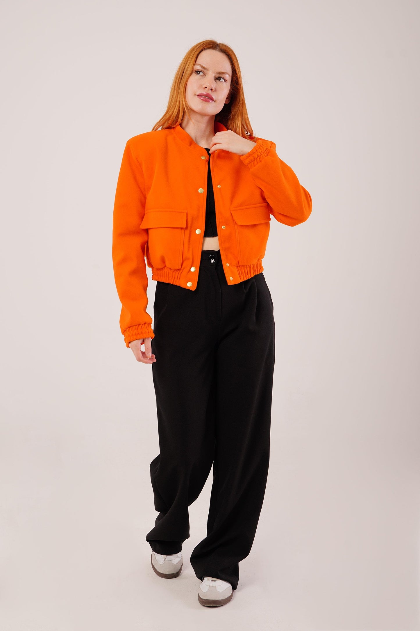 Nova Snap-Front Cropped Jacket – Flame Orange