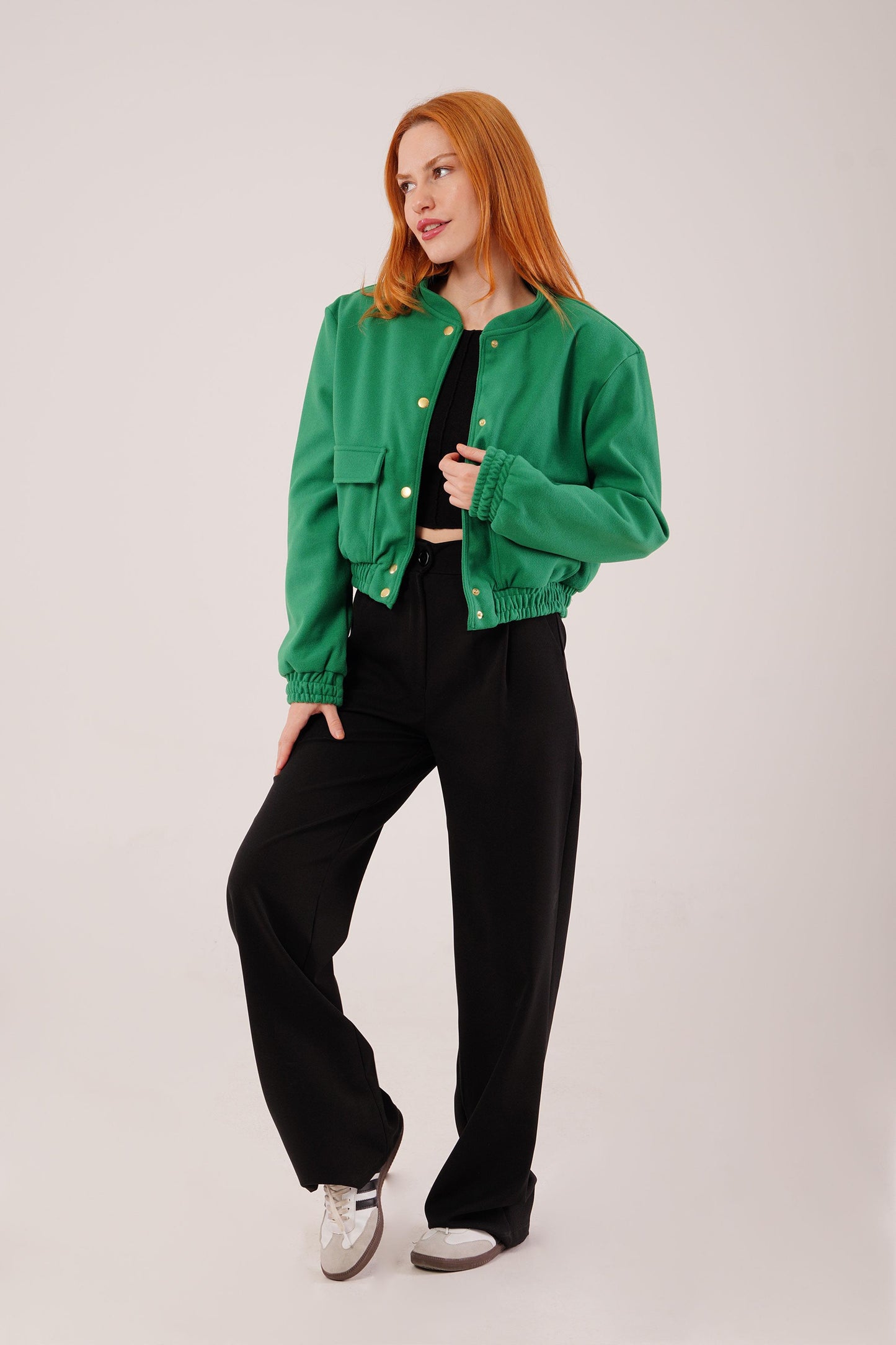 Nova Snap-Front Cropped Jacket – Emerald Green