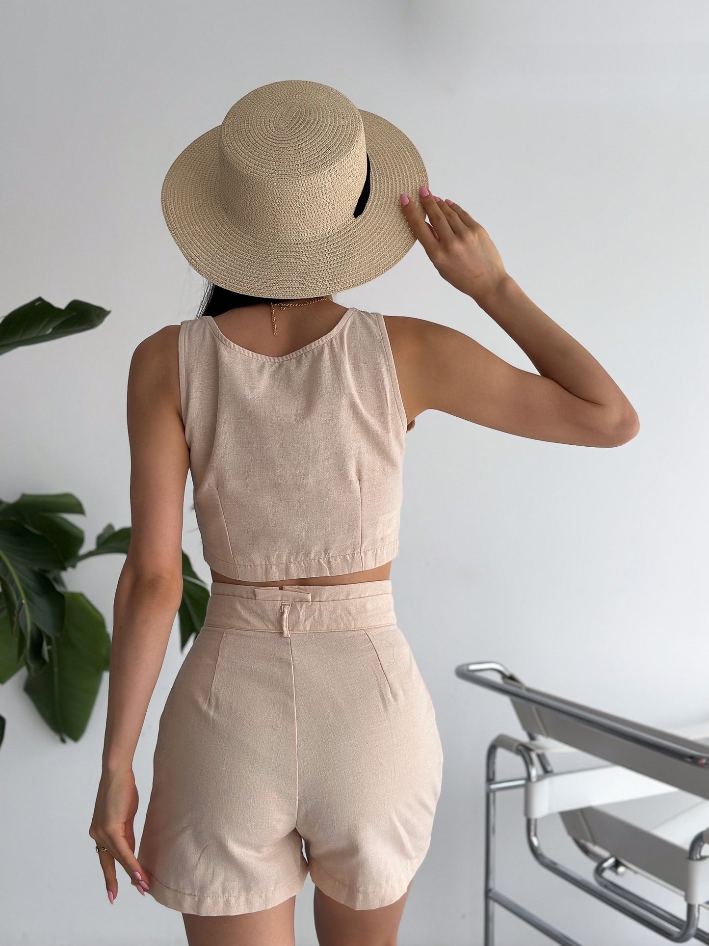 Soleil Linen Button Set – Sand Beige