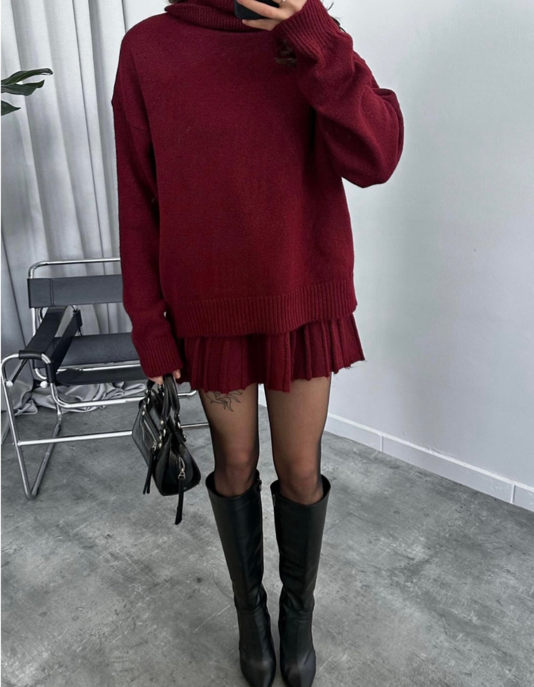 Aria Knit Sweater & Skirt Set – Burgundy Wine