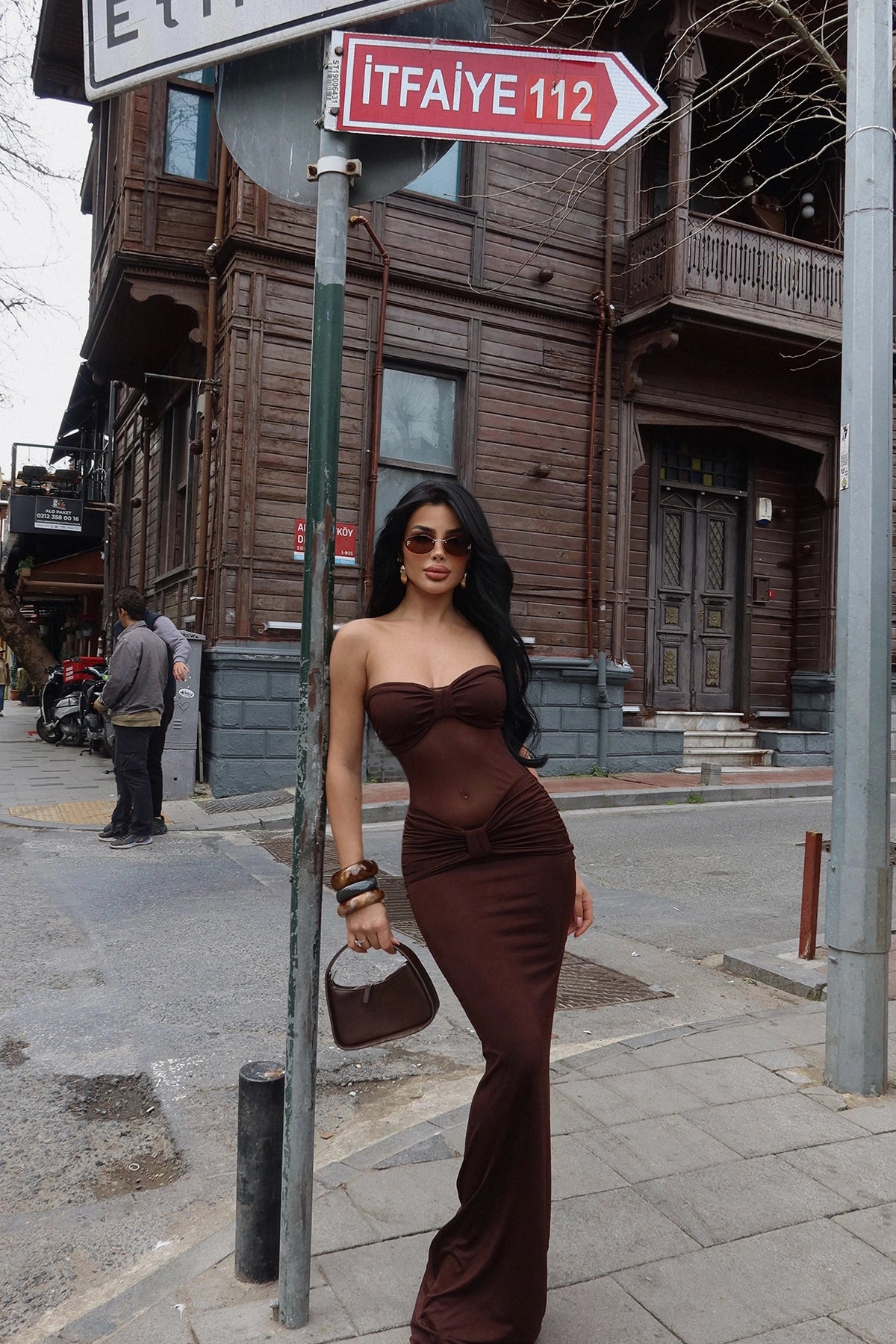 Sienna Mesh Strapless Maxi Dress – Chocolate Brown