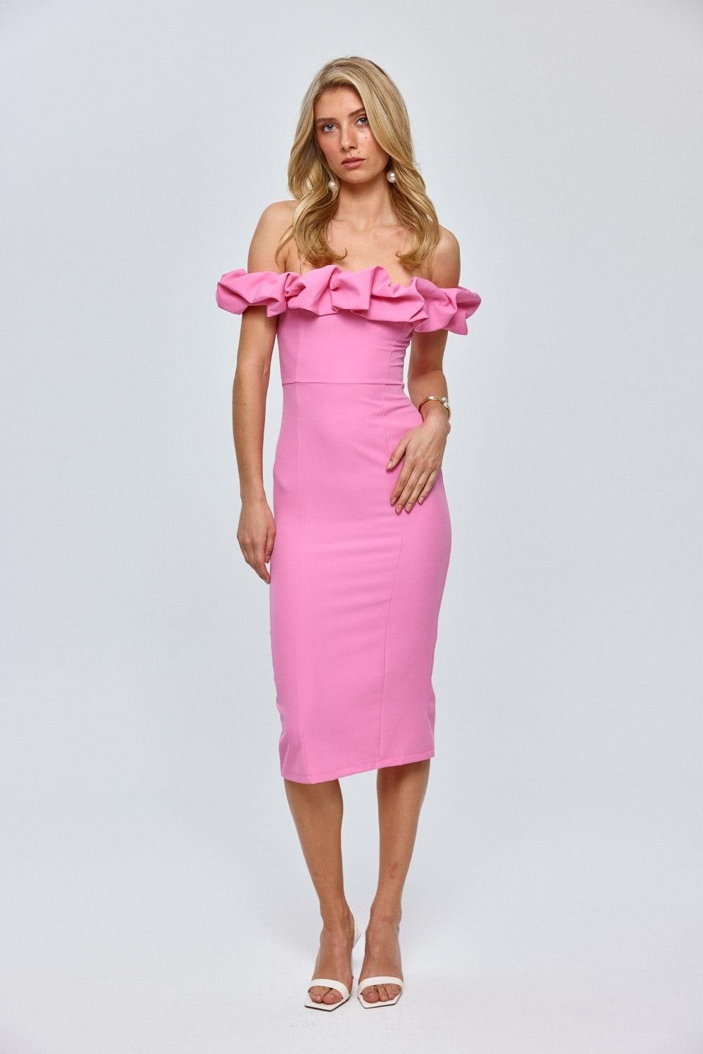 Rosalie Ruffle Midi Dress – Pink
