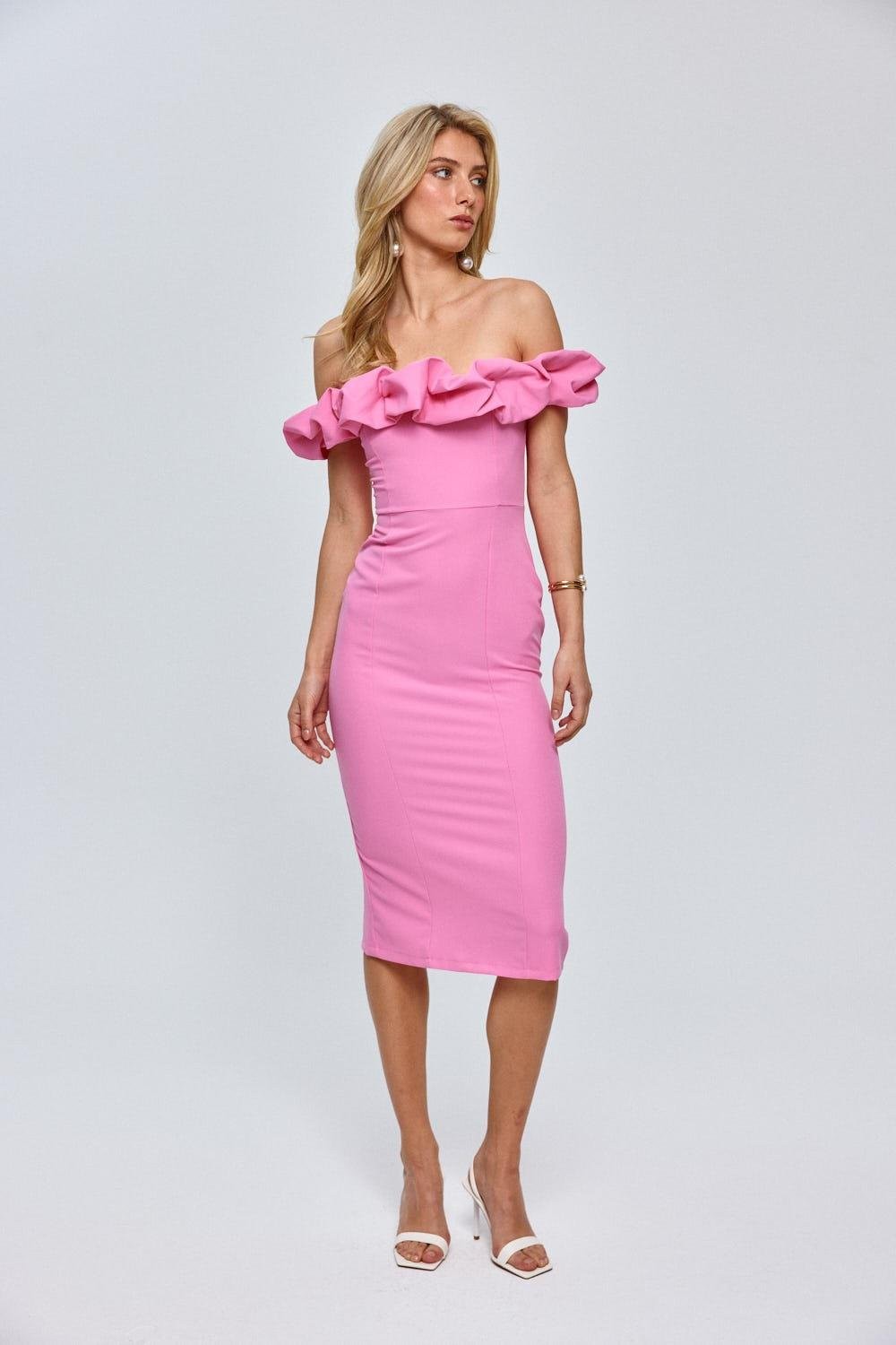 Rosalie Ruffle Midi Dress – Pink