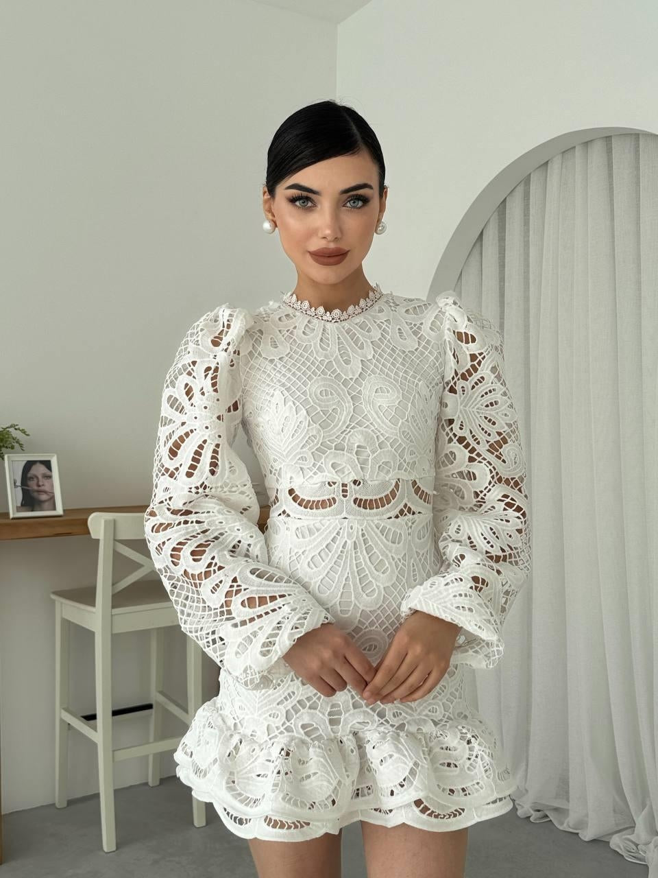 Ivory Lace Elegance Mini Dress