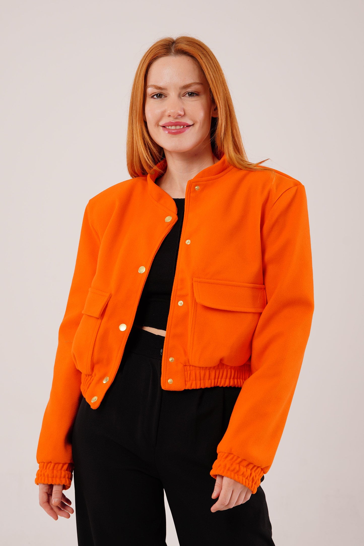 Nova Snap-Front Cropped Jacket – Flame Orange