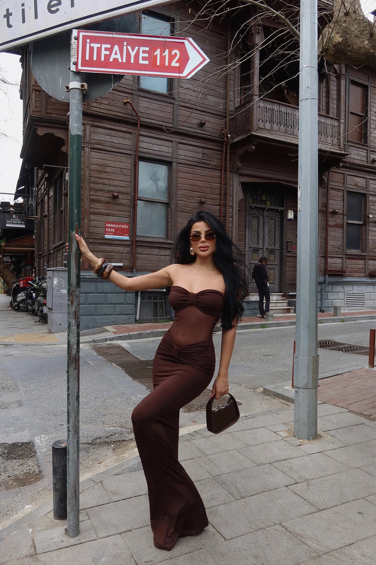 Sienna Mesh Strapless Maxi Dress – Chocolate Brown