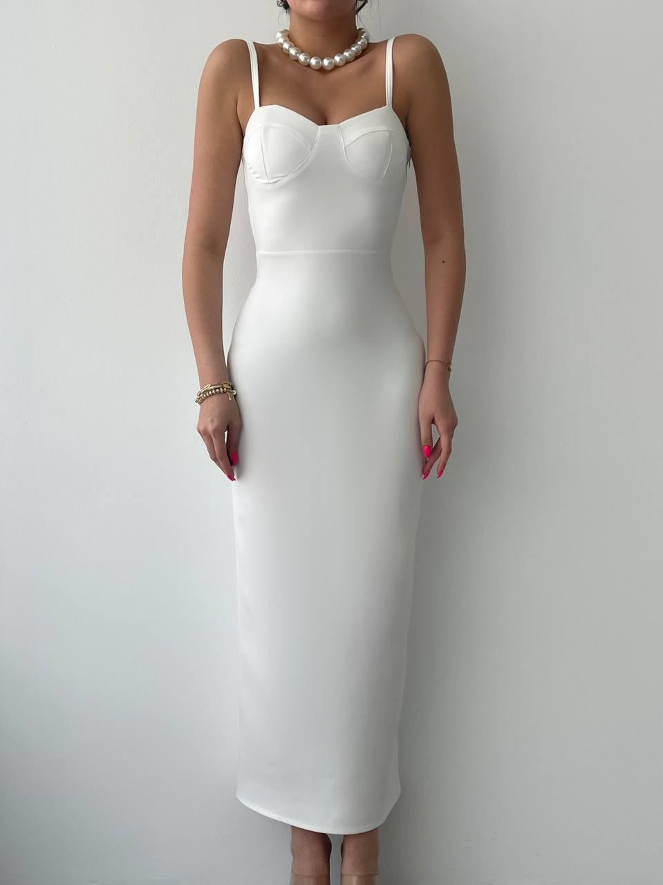 Pearl Whisper Backless Bodycon Dress – White