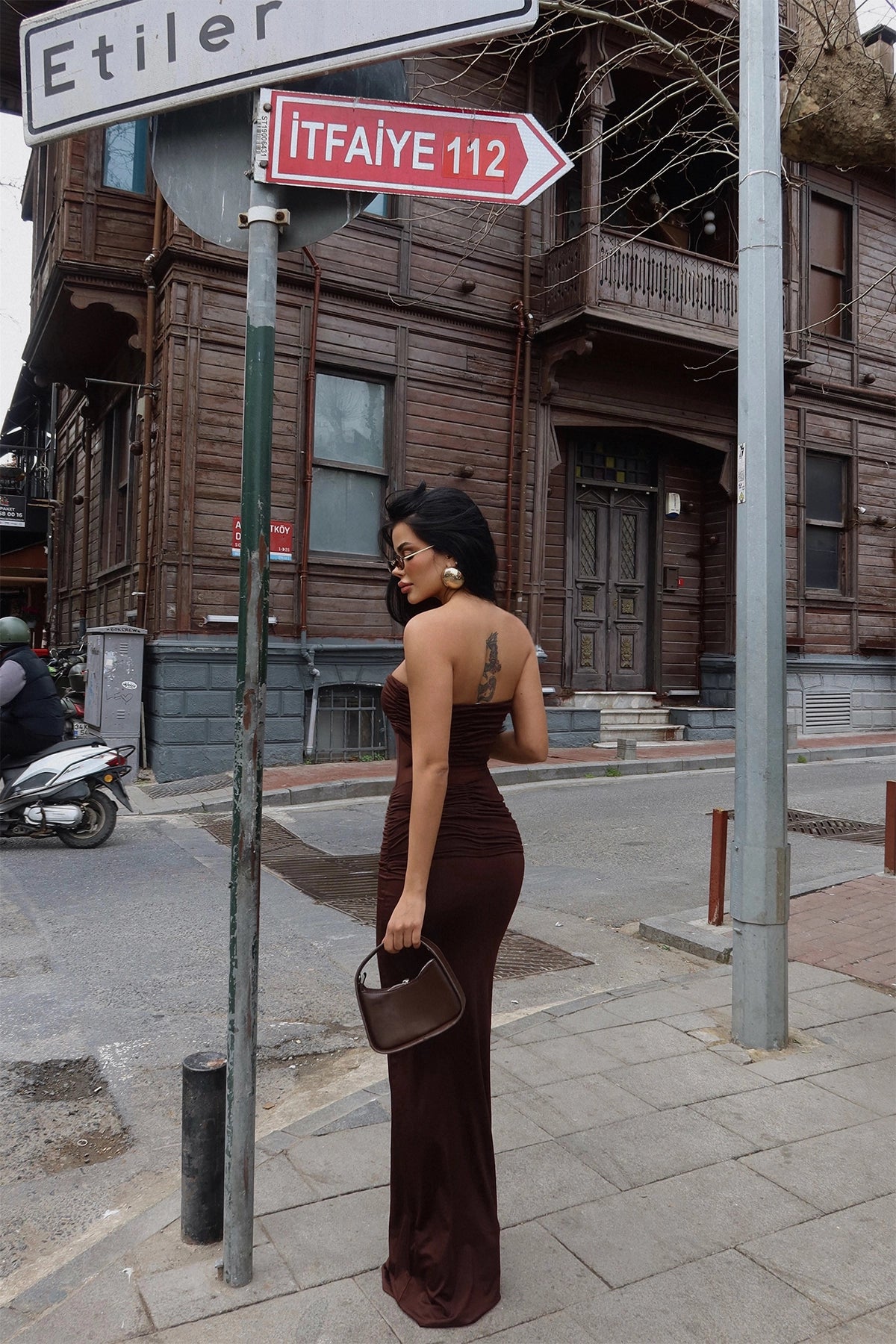 Sienna Mesh Strapless Maxi Dress – Chocolate Brown