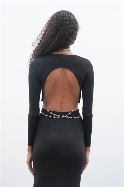 Reina Cut-Out Midi Dress – Black