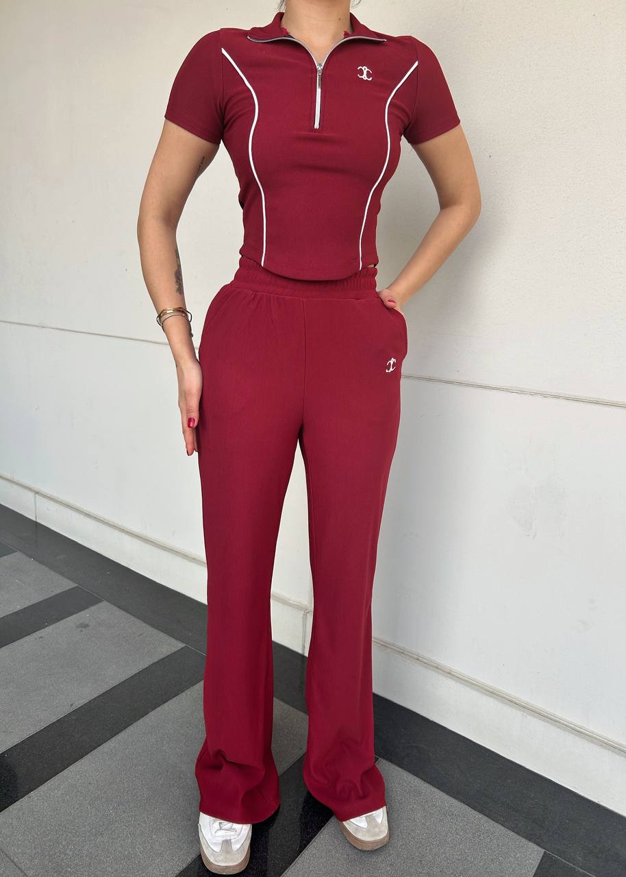 Ayla Sporty Zip Set – Wine Red