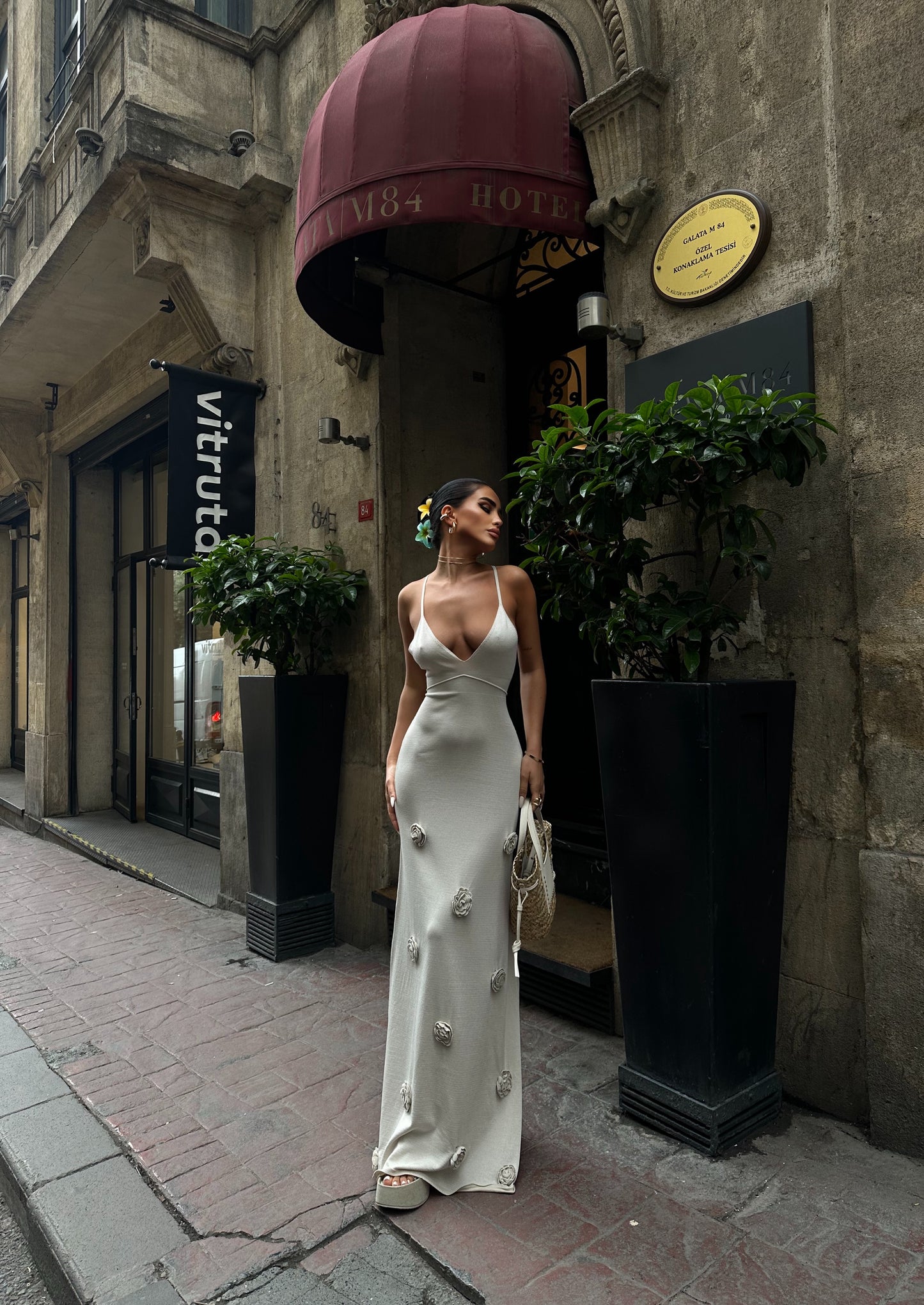 Florence 3D Floral Maxi Dress – White