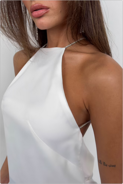 Satin Grace High-Slit Maxi Dress – White